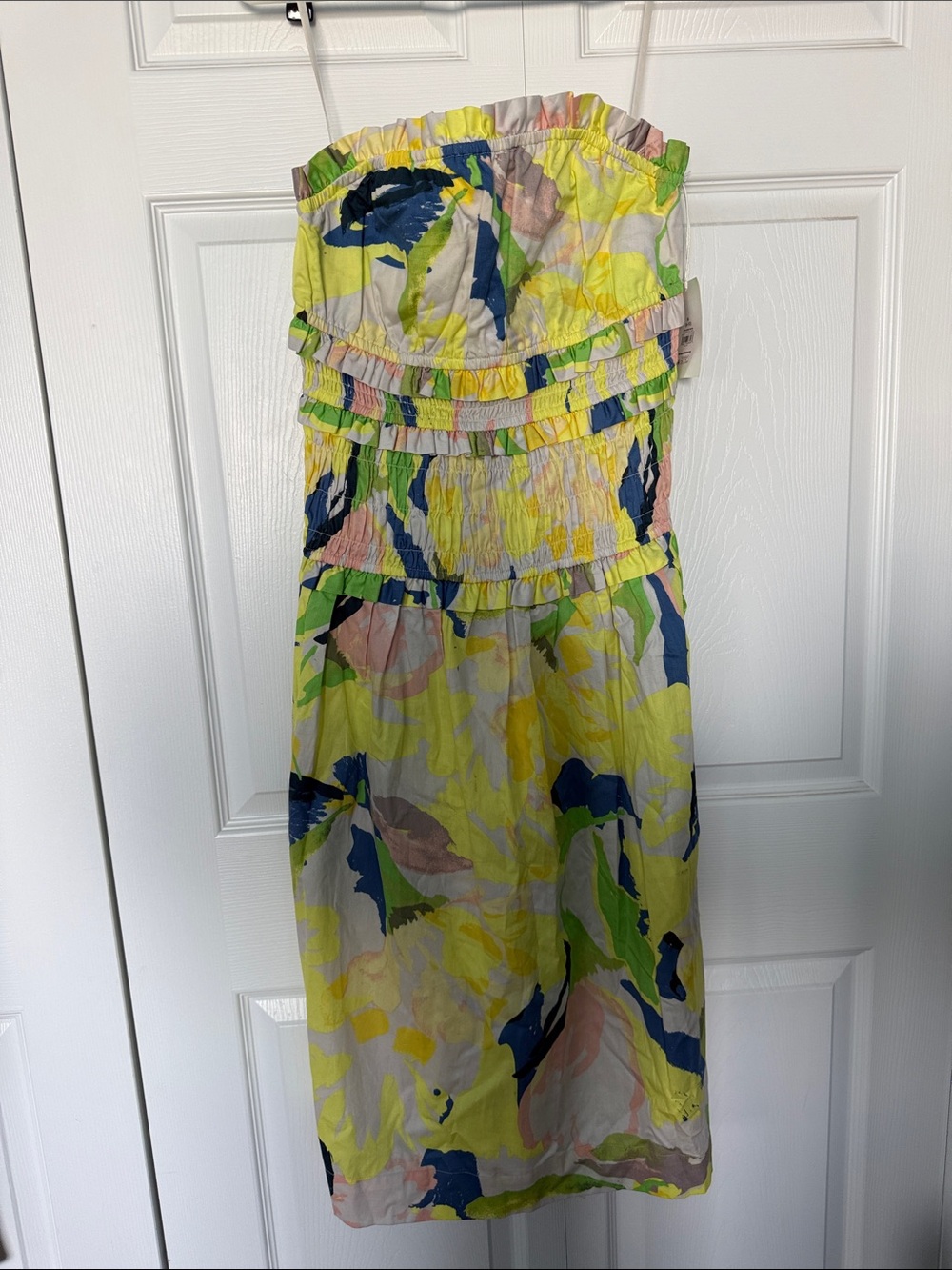 Girls Strapless Summer Dress in Yellow Floral Print